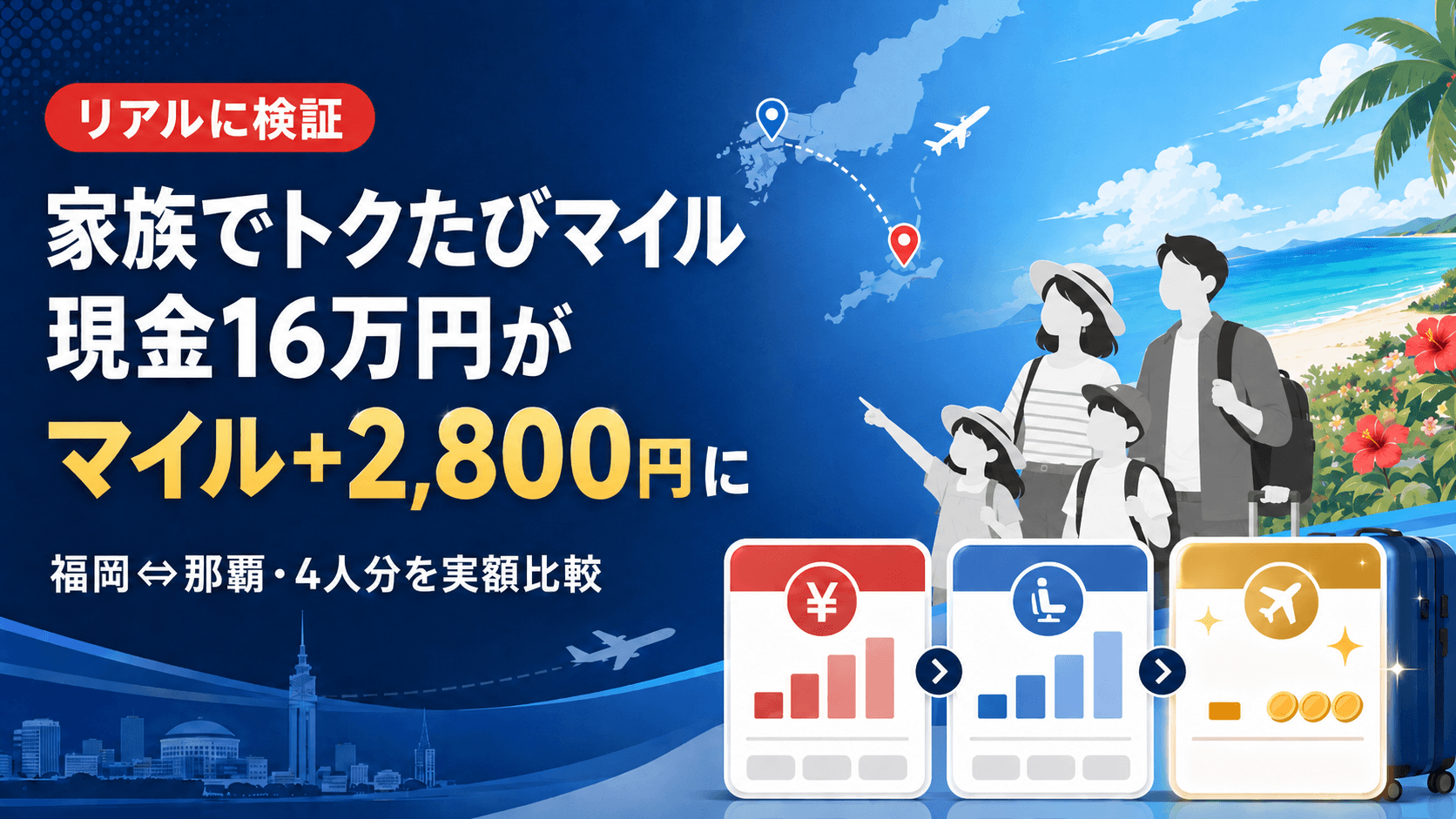 家族でトクたびマイル｜座席指定込みで比べたら現金16万円がマイル+2,800円に