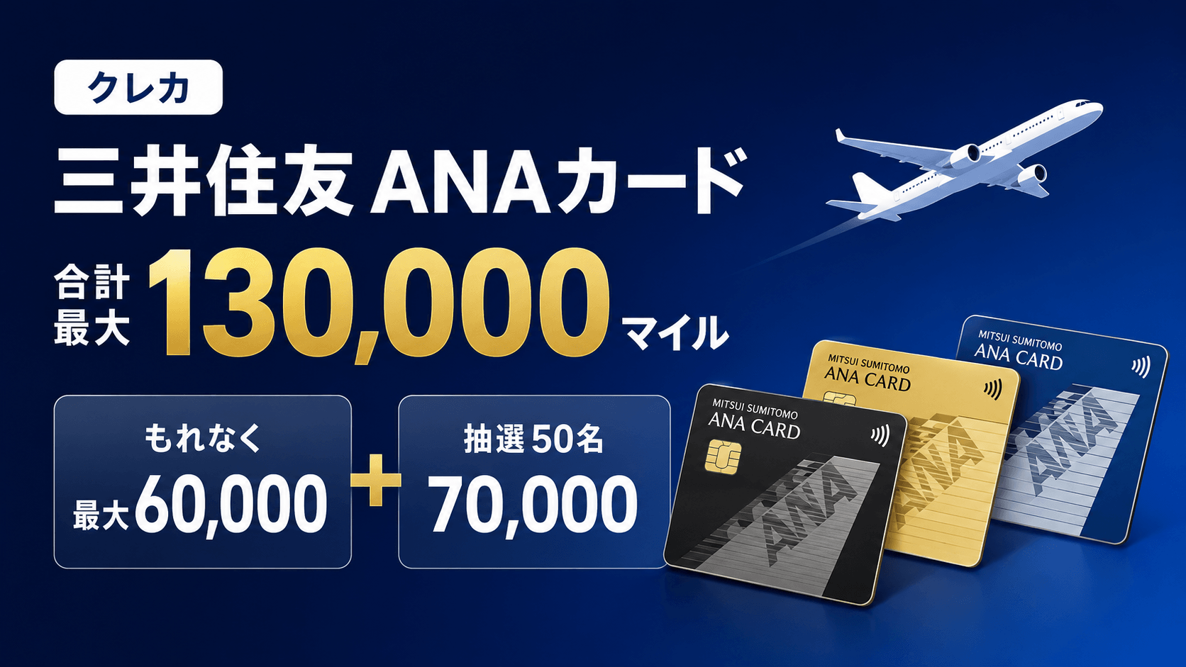 ANA VISAカード入会で最大130,000マイル！もれなく60,000＋抽選70,000の内訳を解説