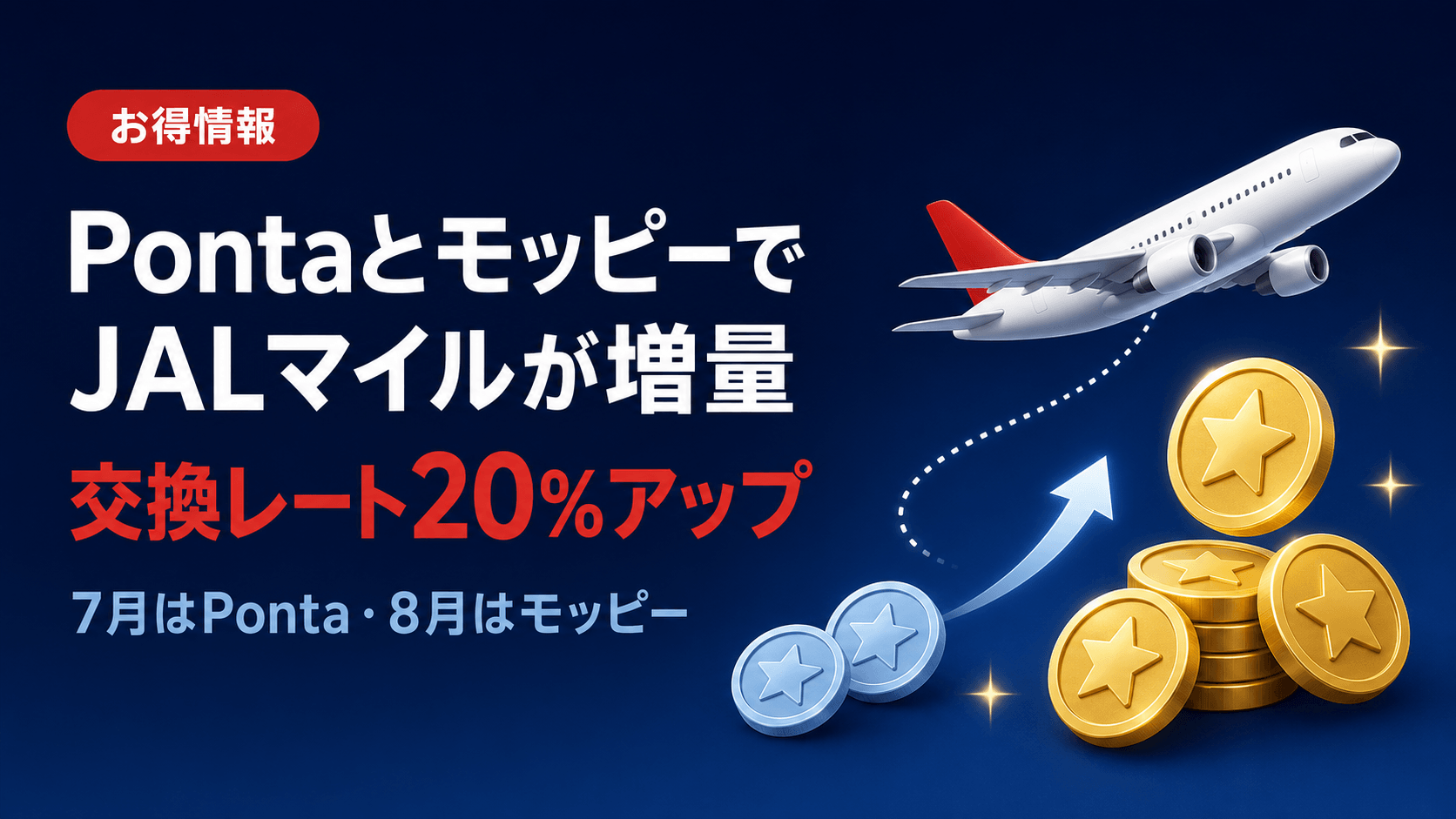 JALマイルが20%増量！Ponta（7月）とモッピー（8月）の交換キャンペーンまとめ