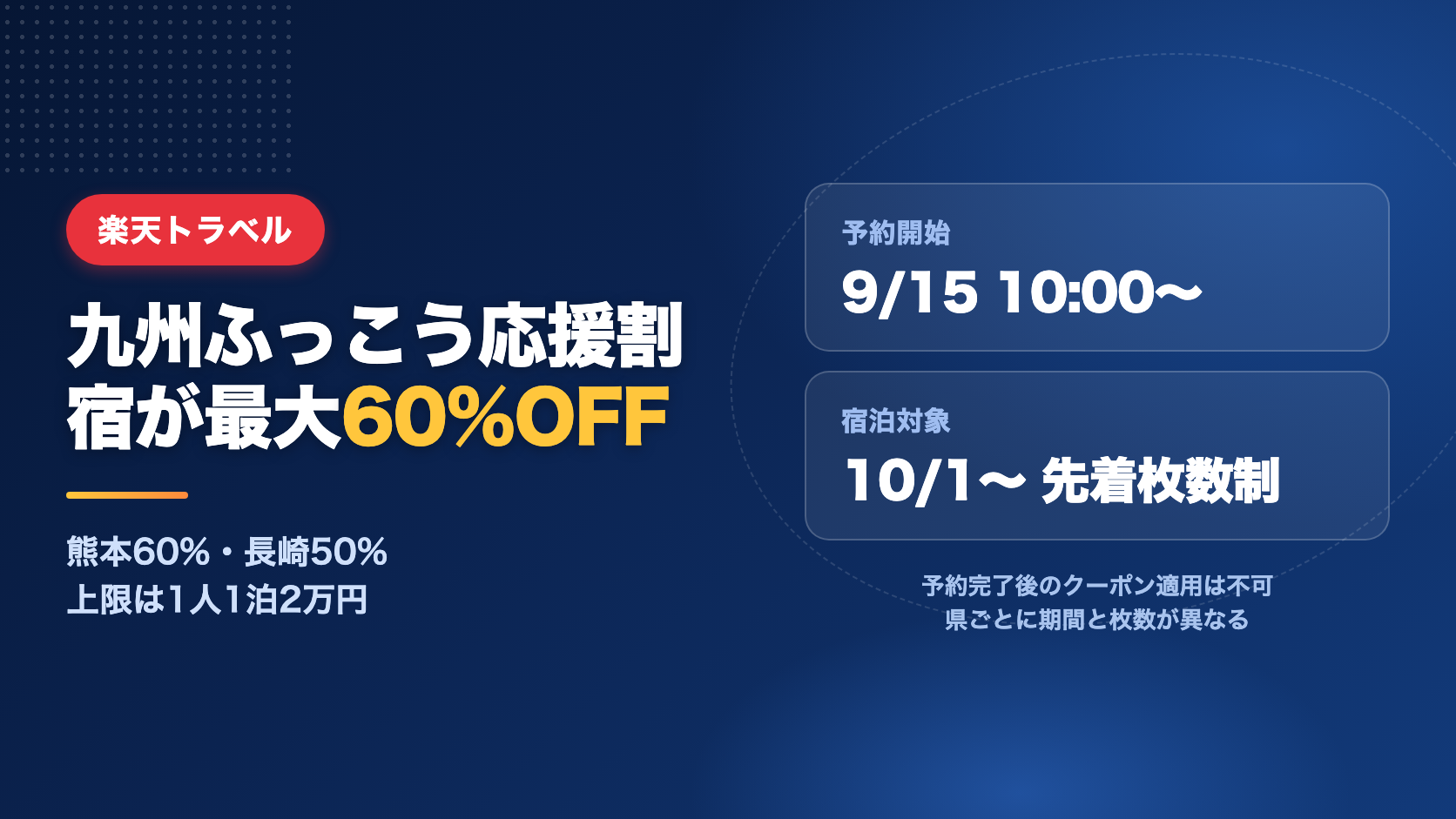【クーポン終了】九州ふっこう応援割は楽天トラベルで最大60%OFF｜熊本・長崎の条件とおすすめ宿10選
